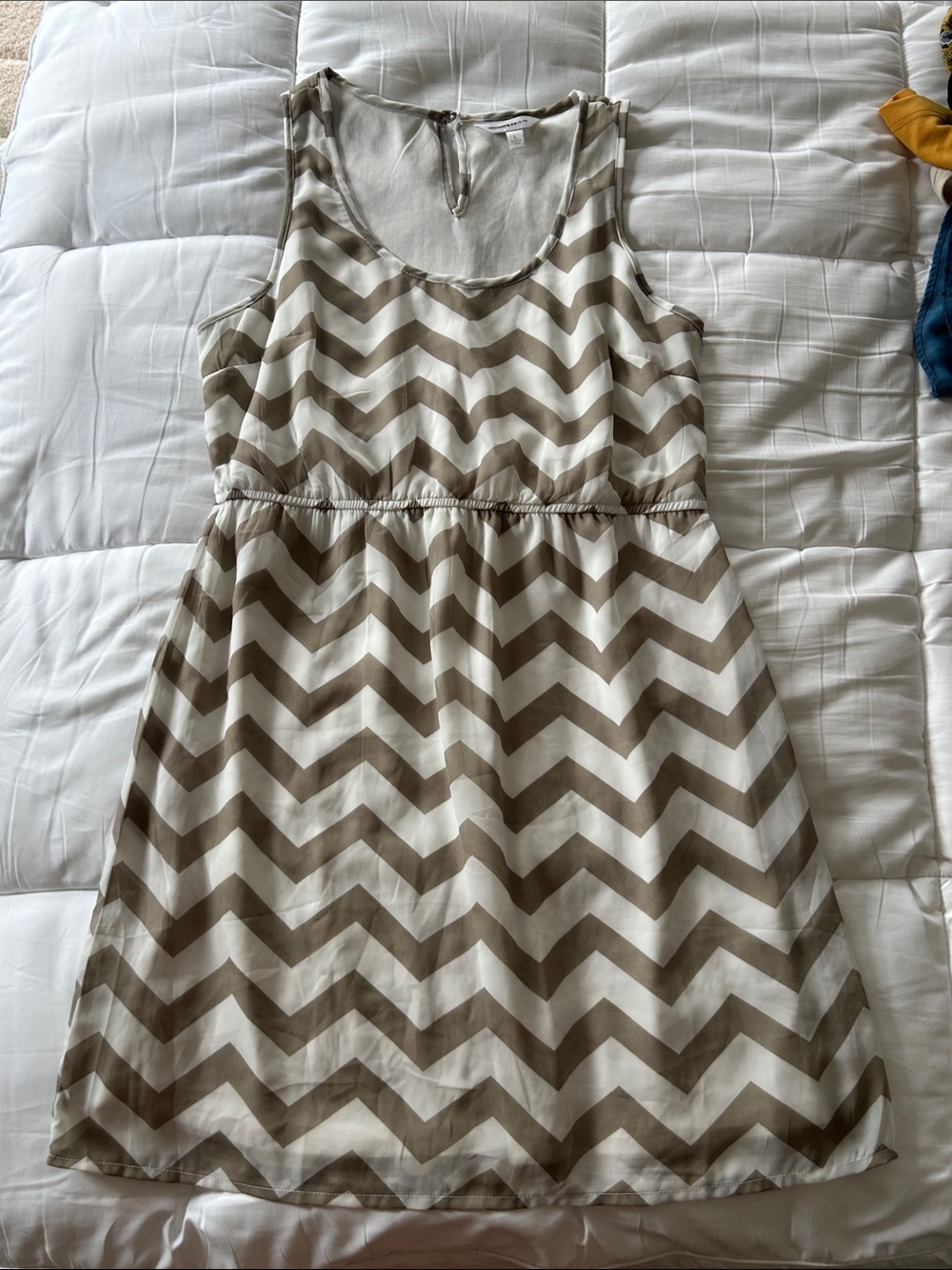 Charming Charlie Cream and Taupe Chevron Sleeveless Dress
